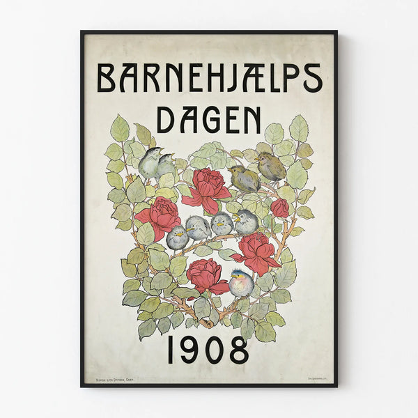 Vintage poster Barnehjælpsdagen 1908 decorative wall art