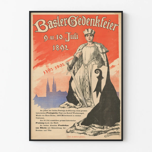 Vintage Poster Basel Commemoration 1892 Historical Wall Decoration