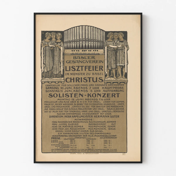 Vintage poster of Basler Gesangverein Lisztfeier Münster Basel 1911