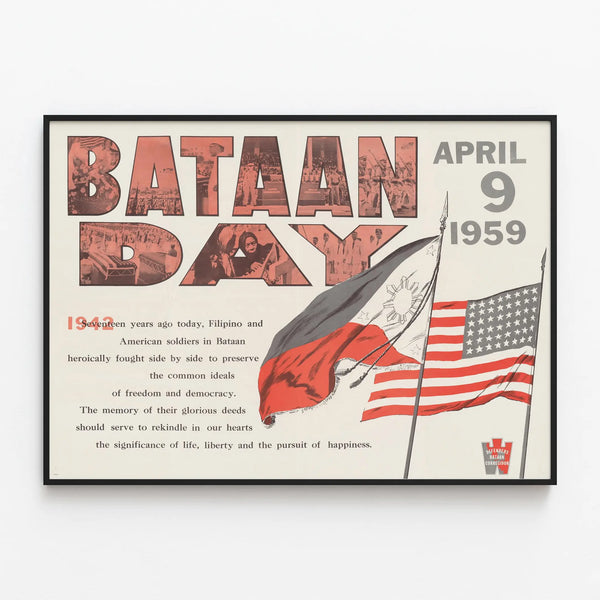 Historical Bataan Day 1959 commemorative poster - Wall decoration — framed artwork on a wall
