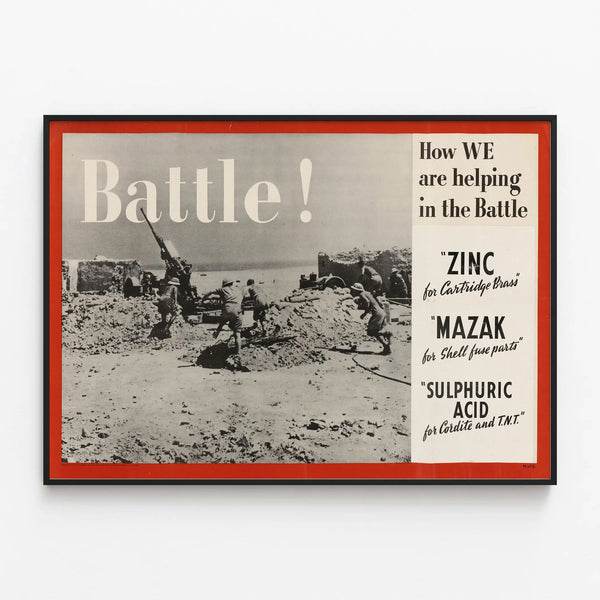 Vintage War Poster: Battle! — framed artwork on a wall