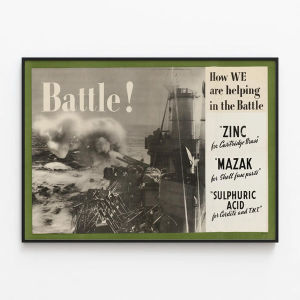 Vintage Naval Warfare Poster — framed artwork on a wall