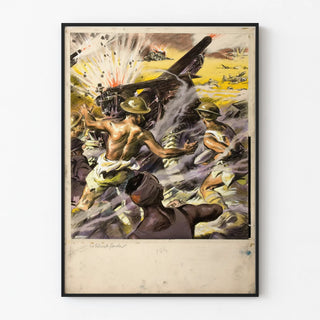 Intense battle scene poster with soldiers in action