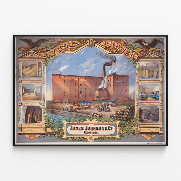 Vintage Poster of Bay State Brewery - Jones, Johnson & Co Boston — framed artwork on a wall