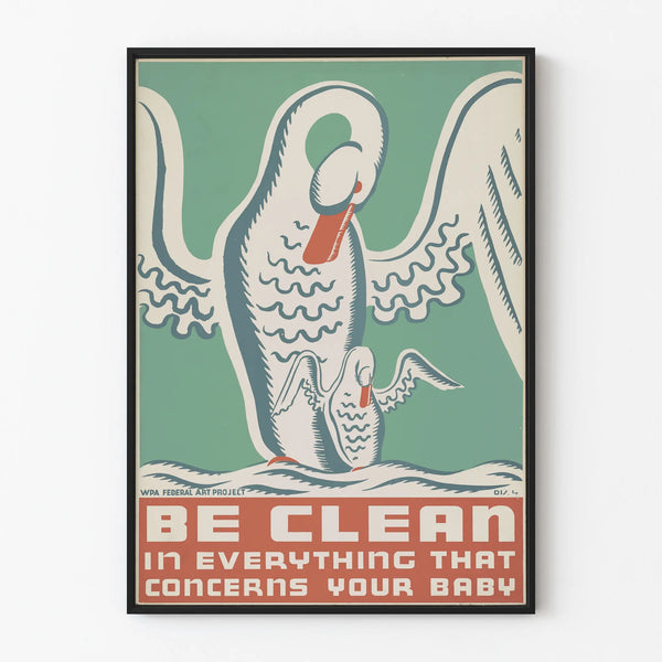 Vintage Be Clean Poster for Children's Wall Decoration