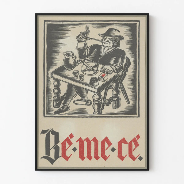 Vintage Decorative Poster Man with Pipe at Wooden Table