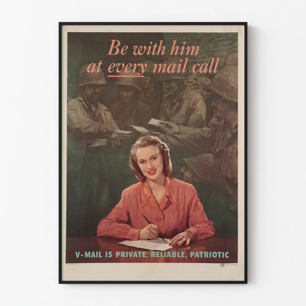 Vintage patriotic poster V-Mail - Retro military wall decoration
