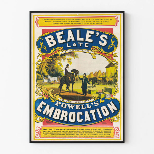 Vintage poster Beale's Late Powell's Embrocation for wall decoration