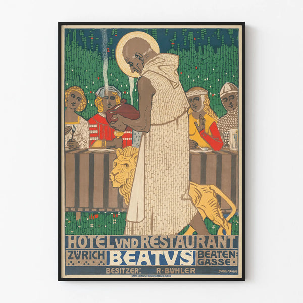 Vintage Poster of Hotel and Restaurant Beatus Zurich Beatengasse