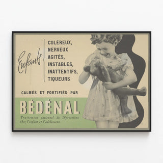 Vintage poster for childhood nervousness treatment Bédénal — framed artwork on a wall