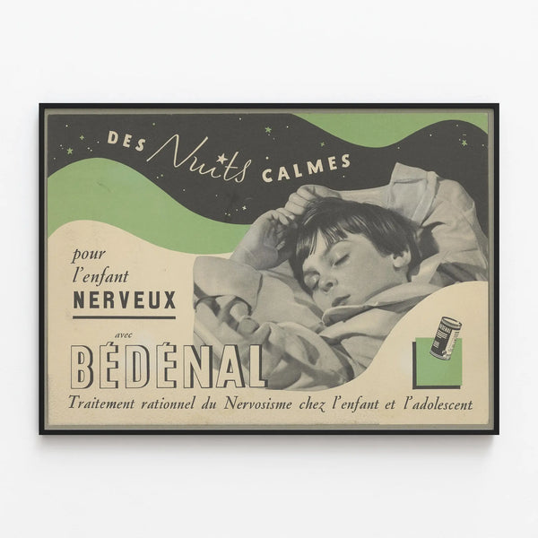 Vintage Bédénal poster for nervous children - Retro wall decoration — framed artwork on a wall