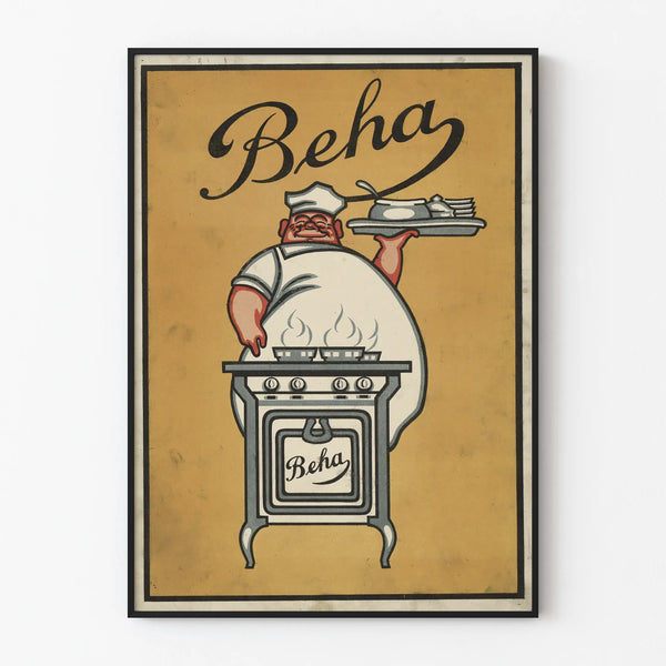 Vintage poster Beha decorative with chef and stove