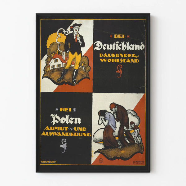 Vintage poster contrasting German wealth and Polish poverty