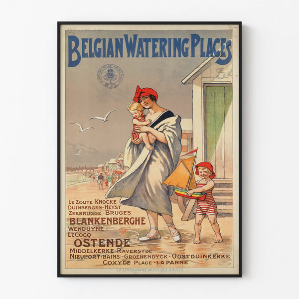 Vintage Belgian Watering Places Poster for Wall Decoration