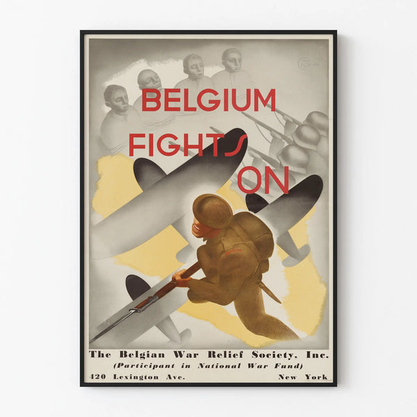 Vintage Belgium Poster Fights On - Historic Wall Decoration