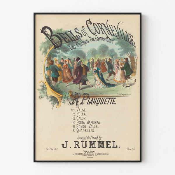 Vintage decorative poster Les Cloches de Corneville for wall decoration