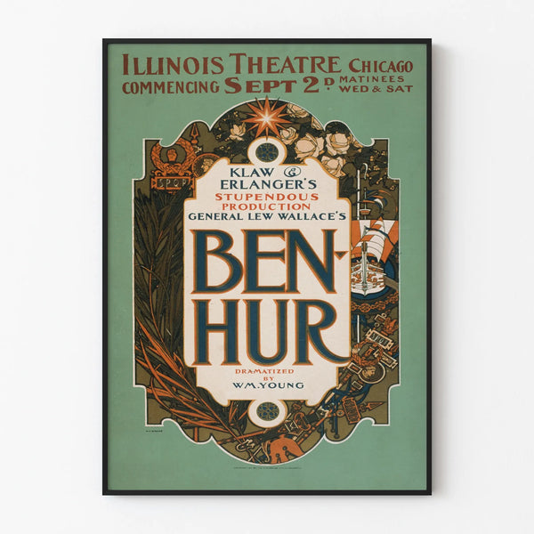 Vintage Poster Ben-Hur Illinois Theatre Chicago Depot