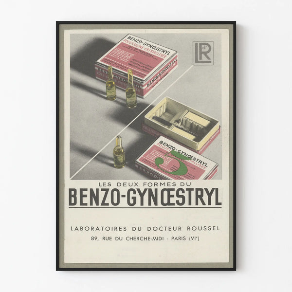Vintage poster for Benzo-Gynœstryl, medical advertisement by the Laboratories of Dr. Roussel