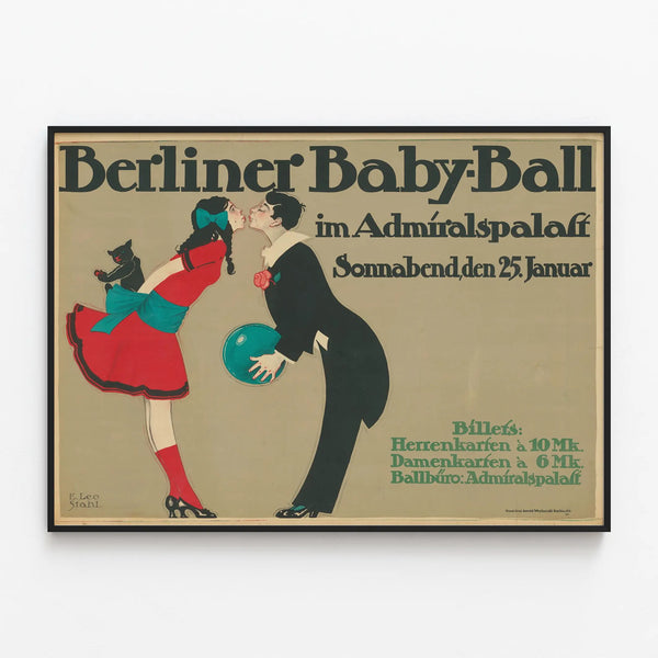 Vintage Berliner Baby-Ball Poster - Retro Wall Decoration — framed artwork on a wall