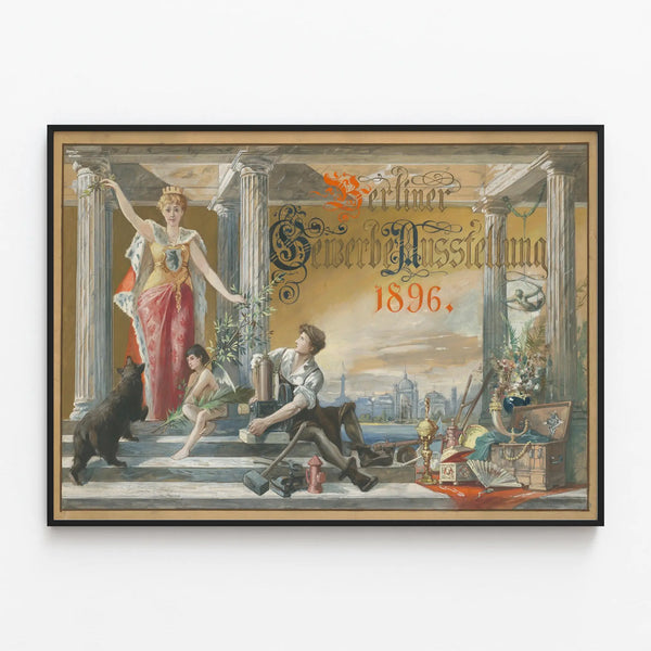 Vintage poster Berliner Gewerbe Ausstellung 1896 wall decoration — framed artwork on a wall