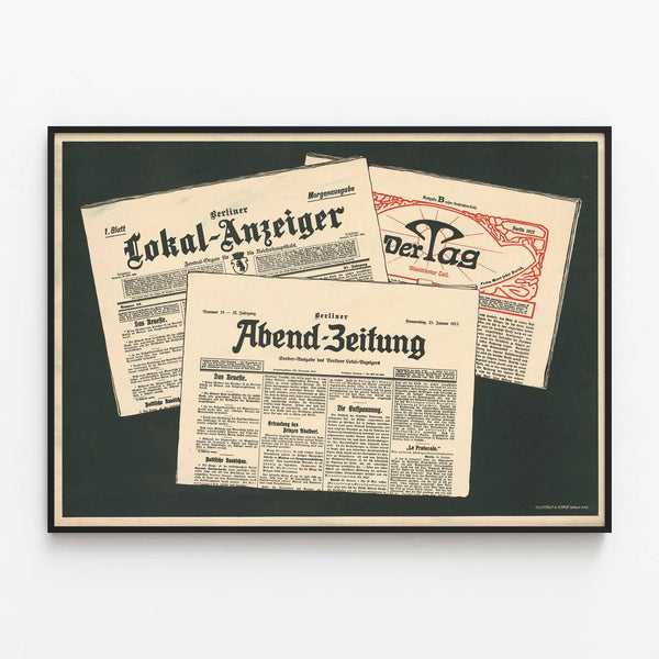 Vintage Poster of German Newspapers Berlin 1913 — framed artwork on a wall
