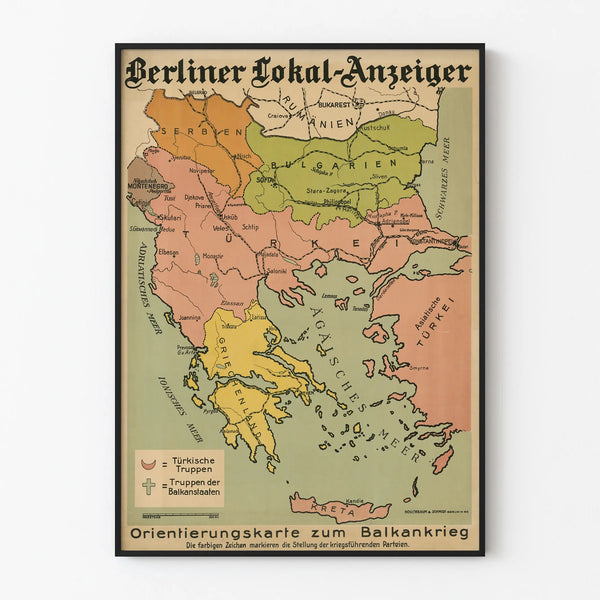 Poster Historical Map of the Balkan War - Vintage Wall Decoration