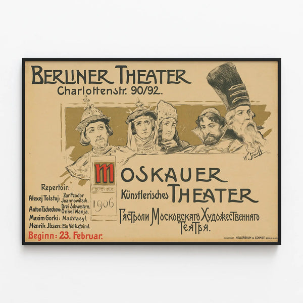 Theatrical Poster Berlin Theater Moscow Artistic Theater 1906 — framed artwork on a wall