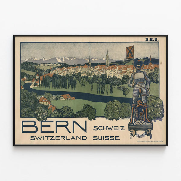 Vintage Bern Swiss Poster - Authentic Swiss Wall Decoration — framed artwork on a wall