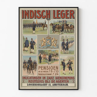 Vintage recruitment poster of the Indisch Leger military in 1909
