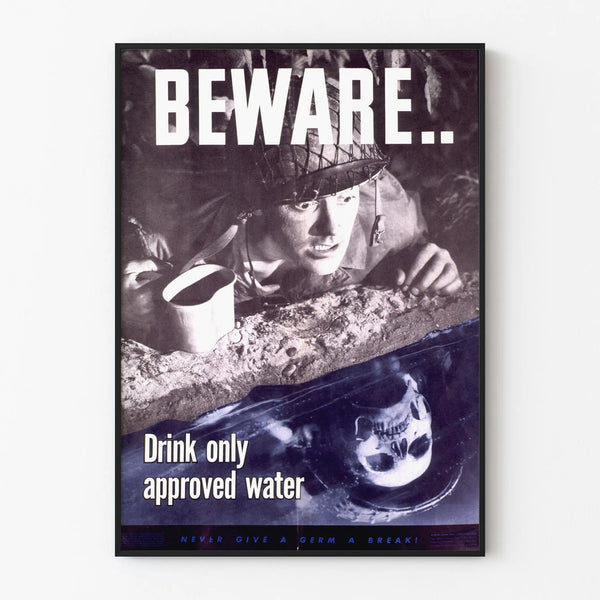 Vintage poster warning about approved drinking water