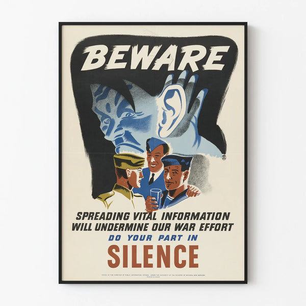 Vintage poster of a silence campaign during wartime