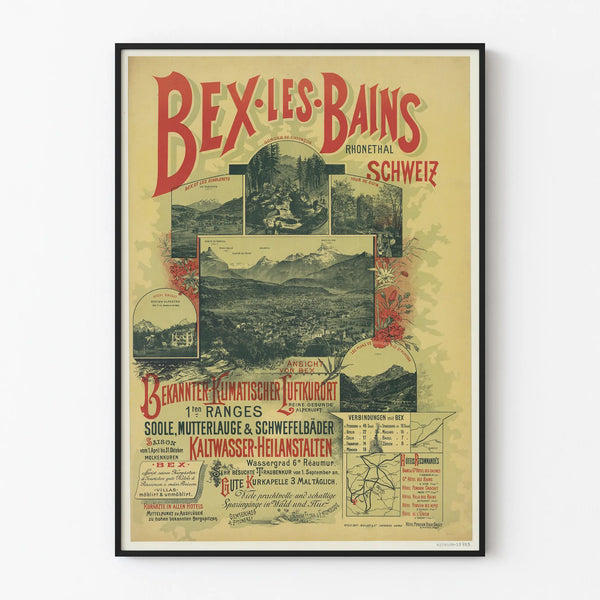 Vintage Bex-les-Bains Swiss Poster - Decorative Landscape of the Alps