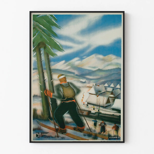 Vintage Mountain Snowy Ski Poster