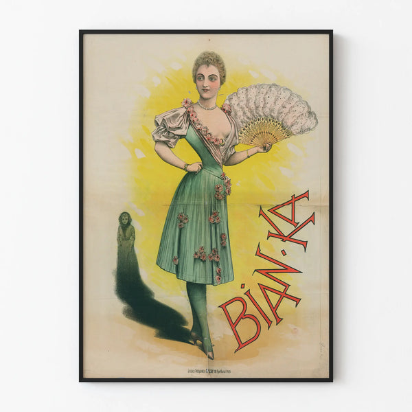Vintage poster BIAN-KA woman with fan for wall decoration