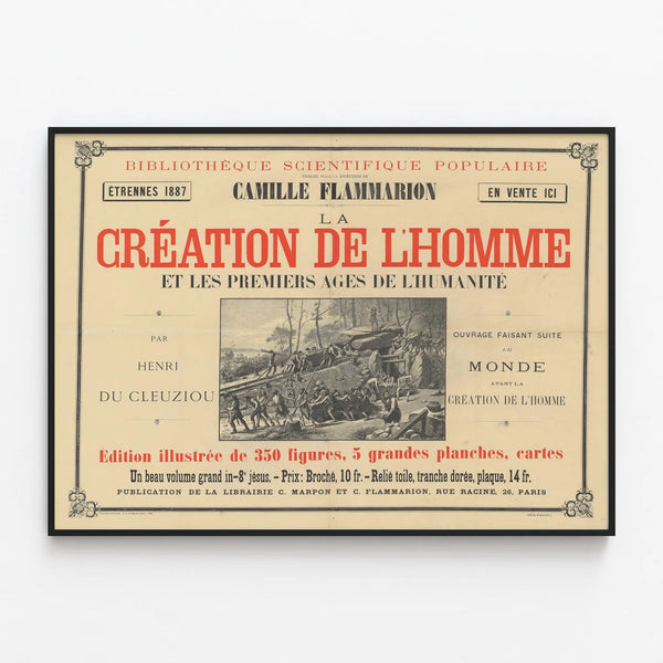 Vintage Poster The Creation of Man by Henri Du Cleuziou - Scientific Wall Decoration — framed artwork on a wall