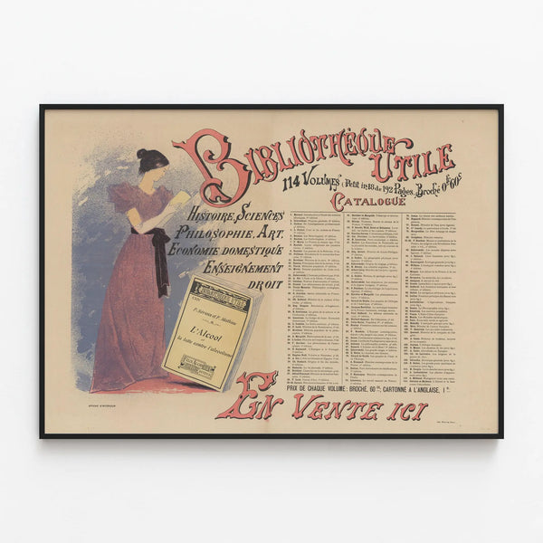 Vintage Poster of a Useful Library, 114 Volumes - Félix Alcan Publisher Catalog — framed artwork on a wall