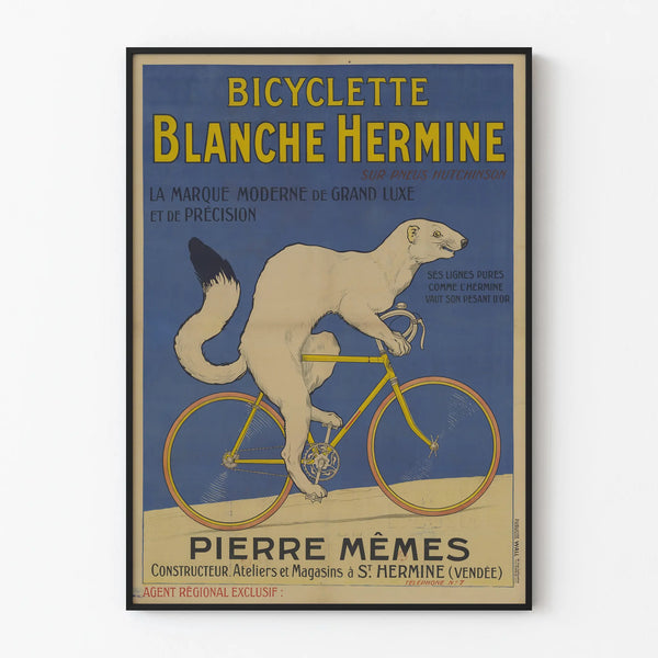 Vintage Poster of White Hermine Bicycle on Hutchinson Tires