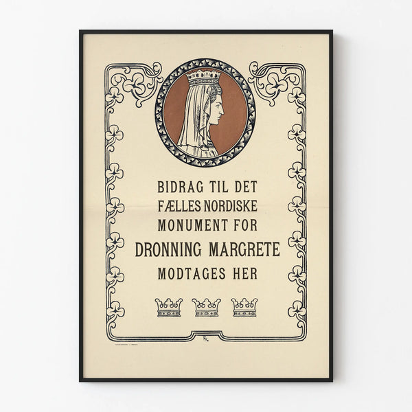 Vintage illustrated poster of Queen Margrete and Nordic tribute
