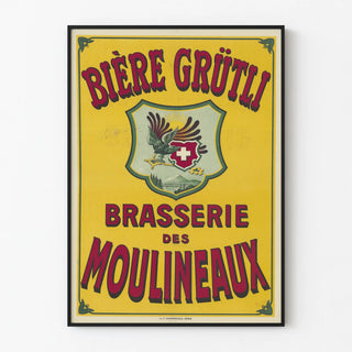 Vintage poster of Grütli Beer, Moulineaux Brewery