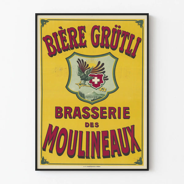 Vintage poster of Grütli Beer, Moulineaux Brewery