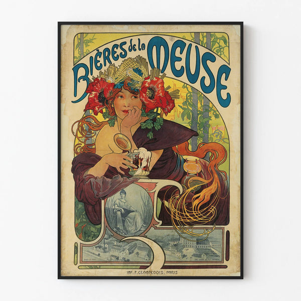 Vintage poster of Meuse beers wall decoration Art Nouveau