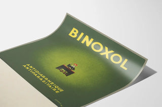 Vintage Binoxol poster for antidiarrheal and antiparasitic treatment