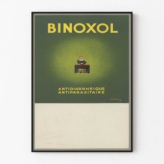 Vintage Binoxol poster for antidiarrheal and antiparasitic treatment