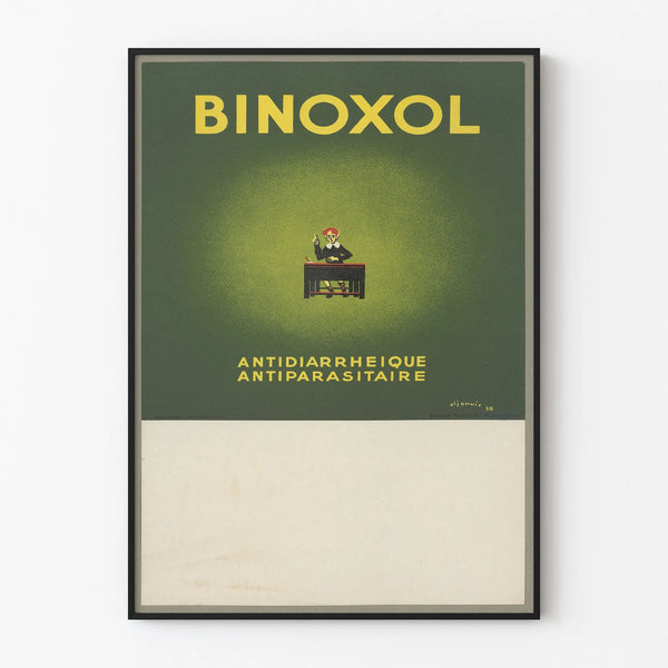 Vintage Binoxol poster for antidiarrheal and antiparasitic treatment