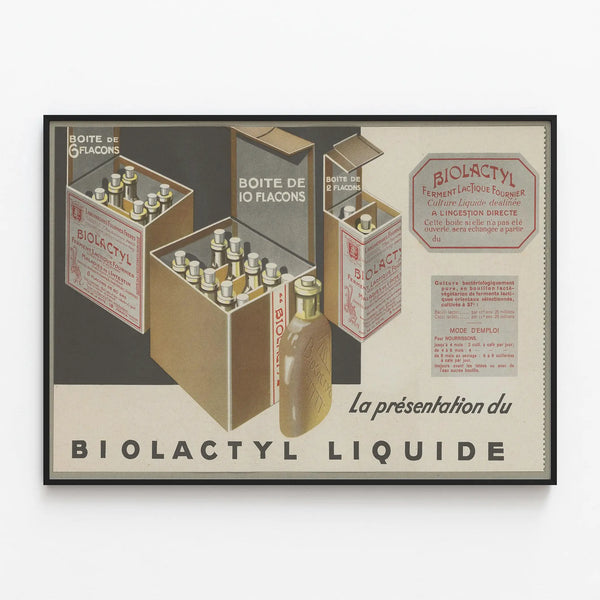 Vintage poster Biolactyl Liquid - Retro medical wall decoration — framed artwork on a wall