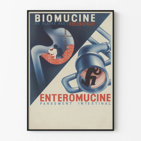 Vintage poster of biomucine and enteromucine wall decoration medicine