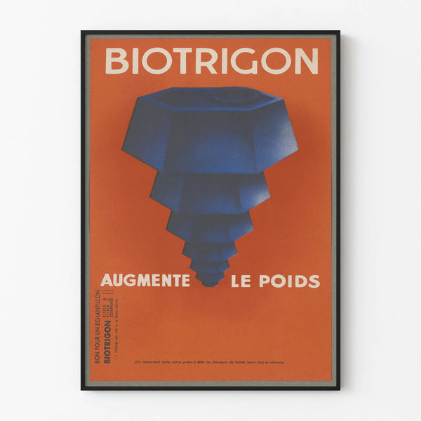 Vintage Biotrigon Poster - Blue Geometric Illustration on Orange Background