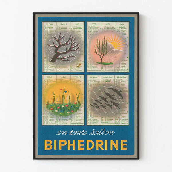 Vintage poster BIPHEDRINE seasonal calendar