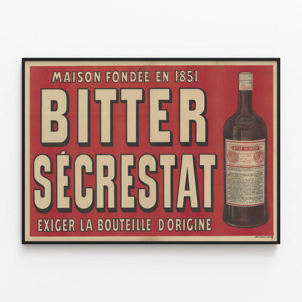Vintage Bitter Secrestat Poster - House Founded in 1851 — framed artwork on a wall