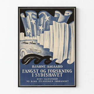 Vintage poster of fishing and marine research in the South Sea